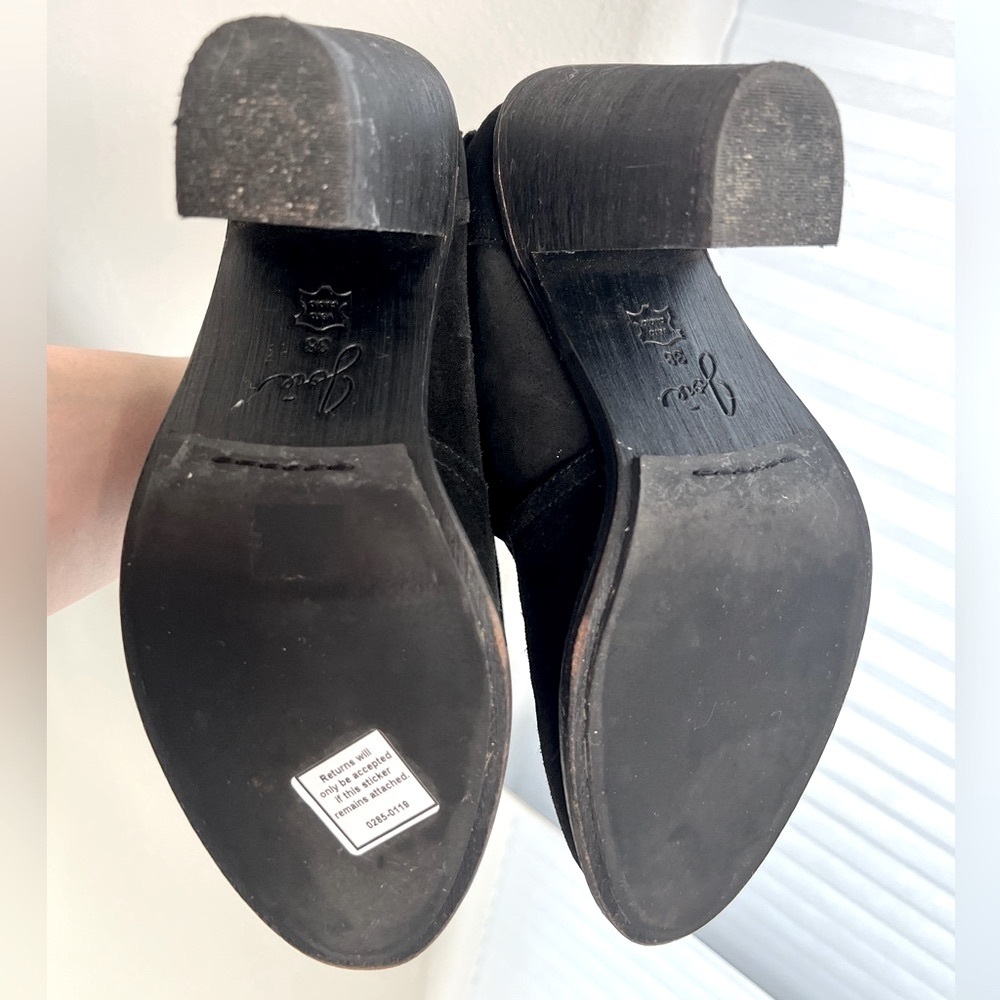 🚨SOLD🚨 JOIE Black Leather Suede Fringe Trim Western High Heel ankle Short Bootie - Picture 5 of 9